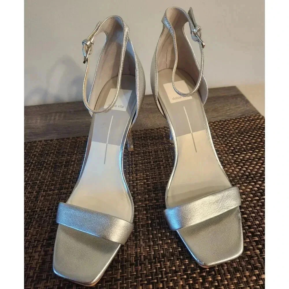Dolce Vita Silver Leather Strappy Stiletto Heels